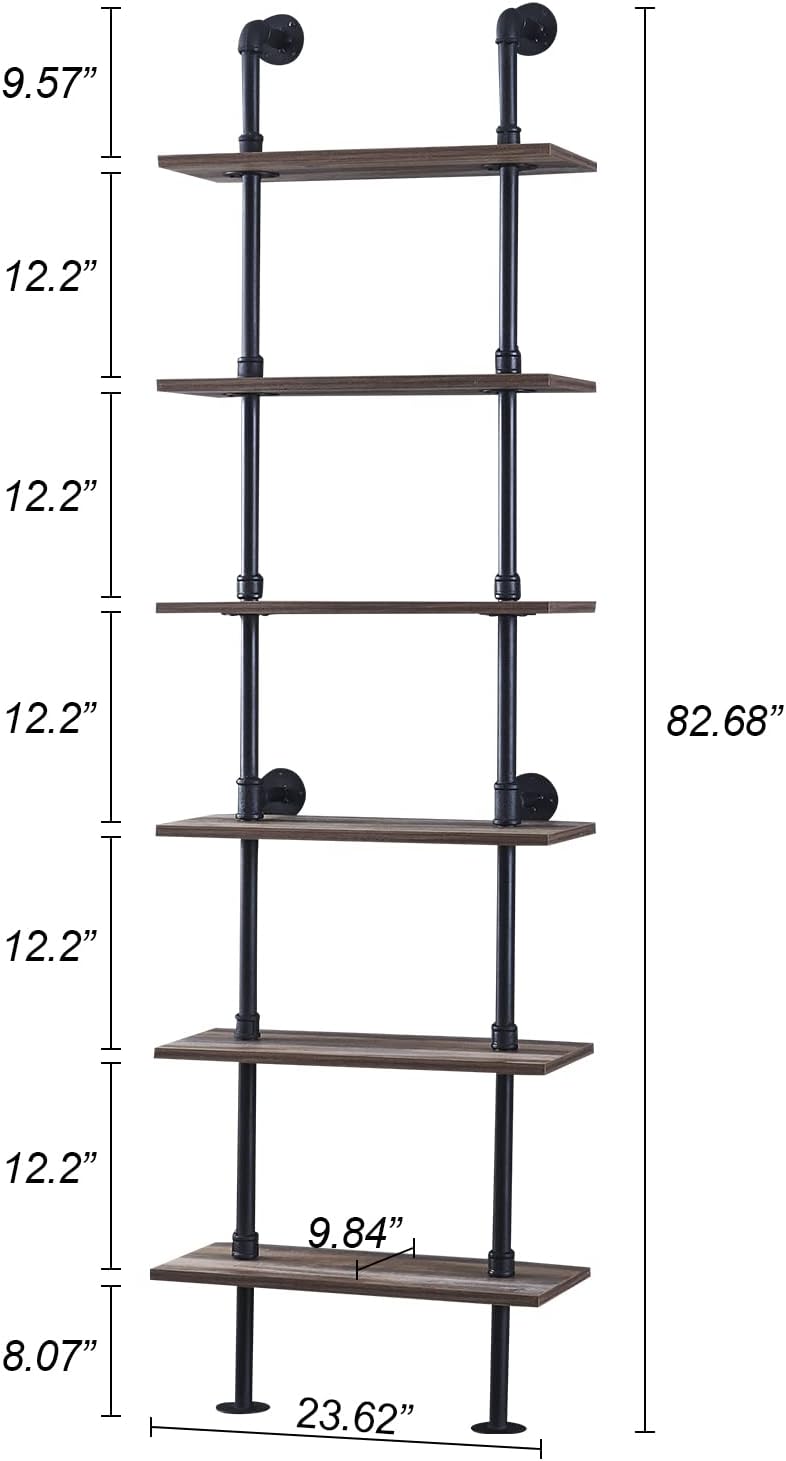 6‑Tier Industrial Pipe Storage Bookshelf