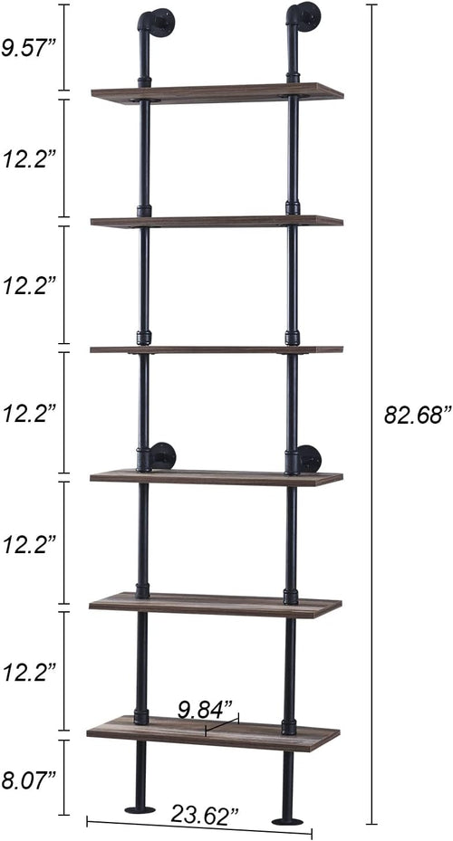 6‑Tier Industrial Pipe Storage Bookshelf