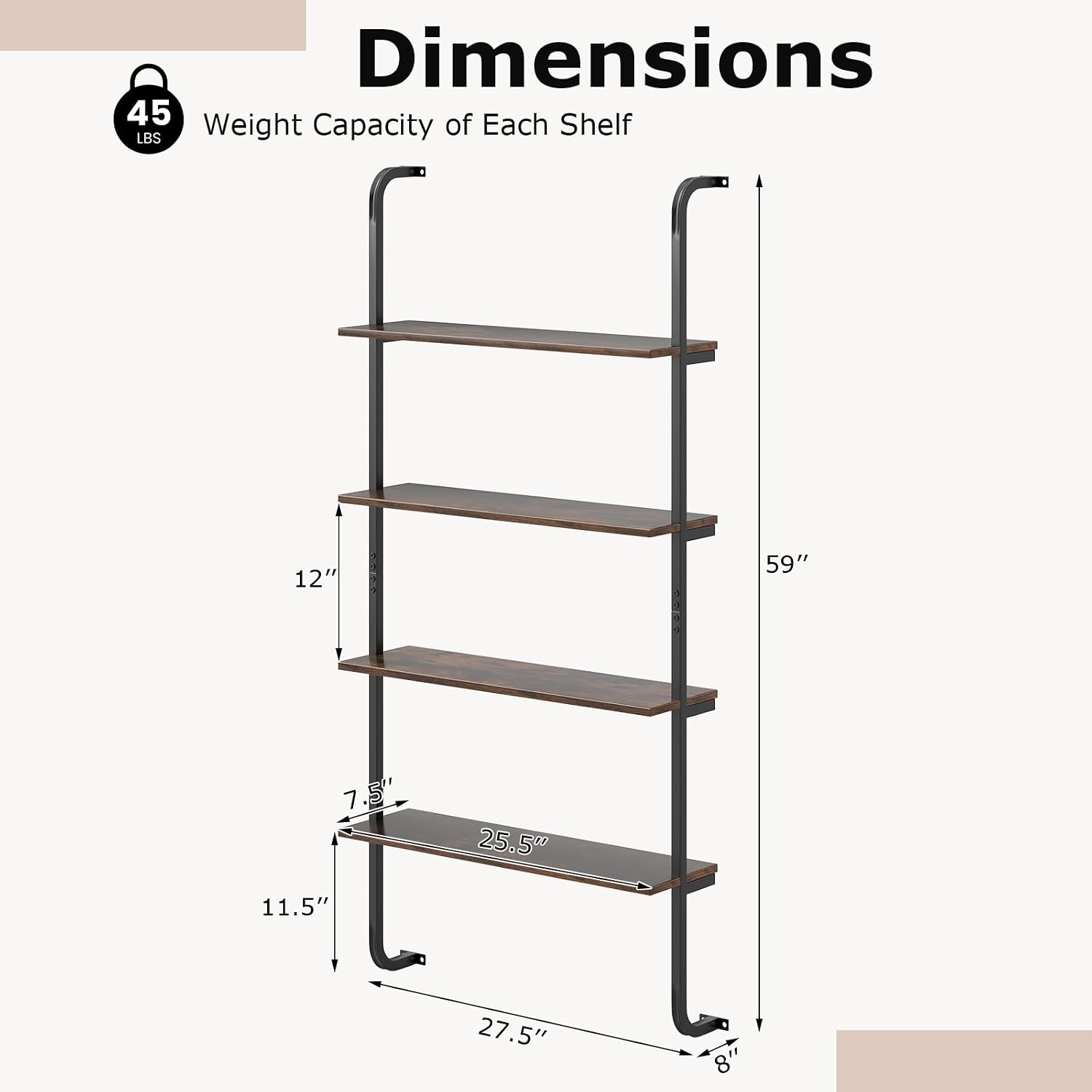 2‑Pack Industrial Wall‑Mounted Wood Shelves