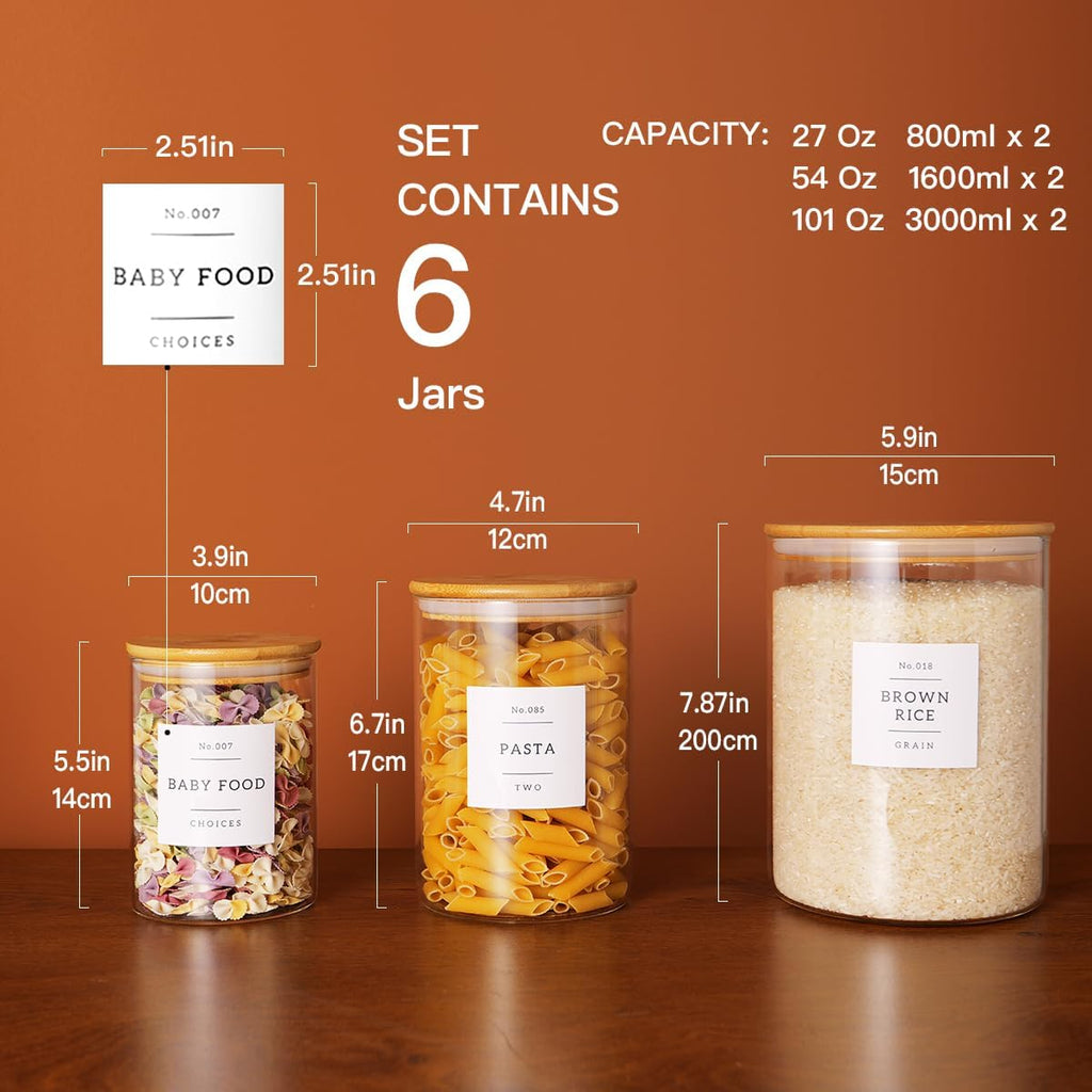 Airtight Glass Pantry Storage Jars With Labels