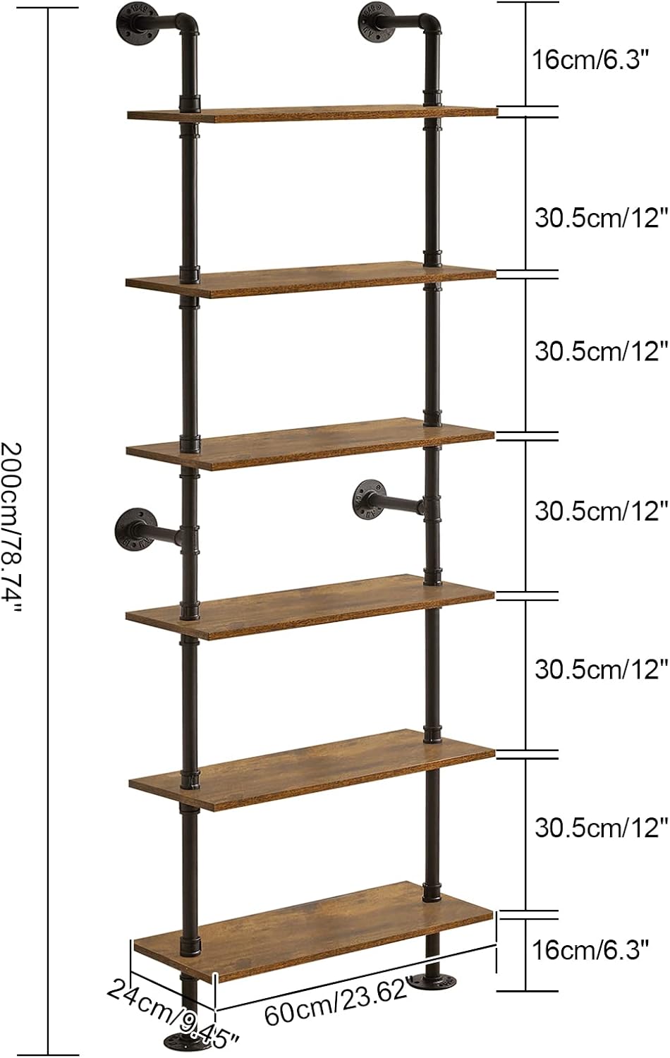 6‑Tier Wall‑Mount Industrial Ladder Bookshelf