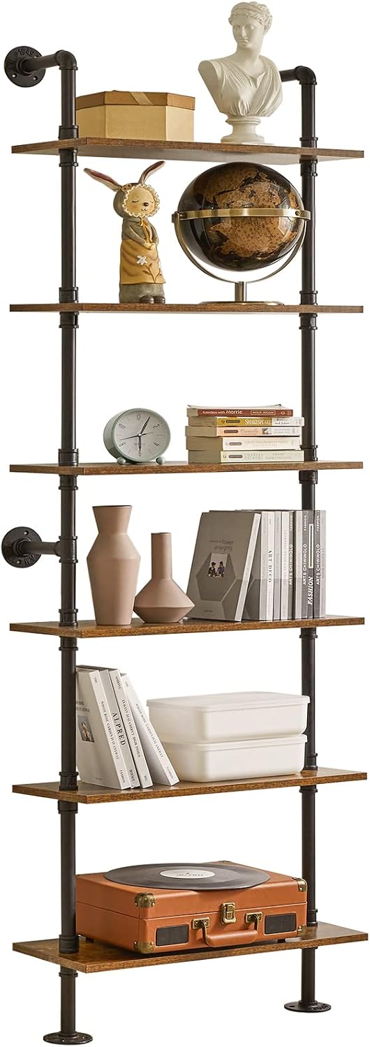 6‑Tier Wall‑Mount Industrial Ladder Bookshelf