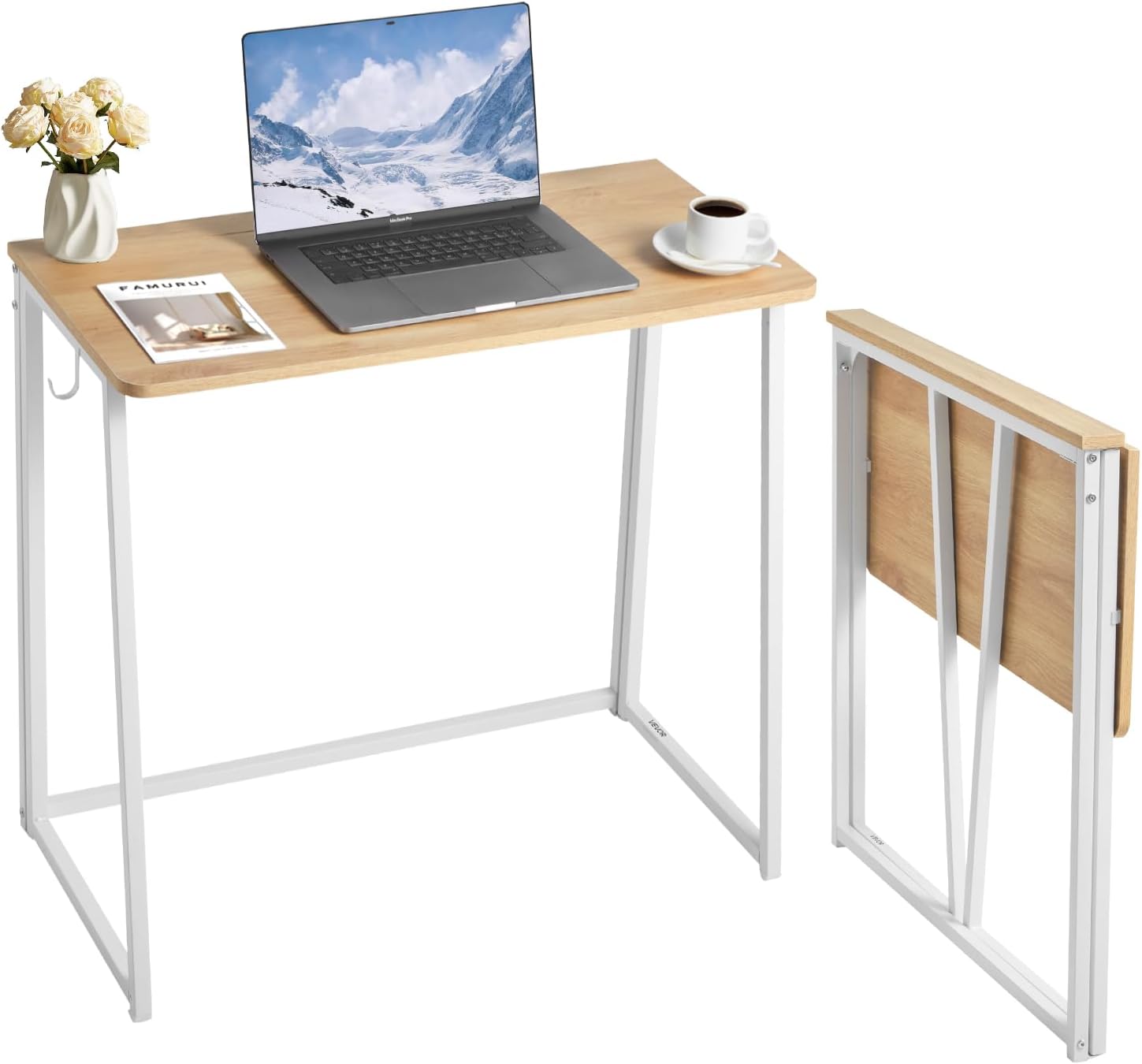 Foldable Computer Desk With Storage Hooks