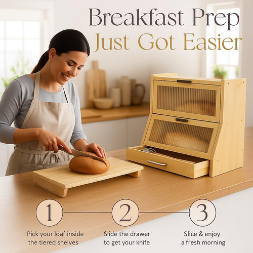 2‑Tier Bamboo Kitchen Bread Storage Organizer