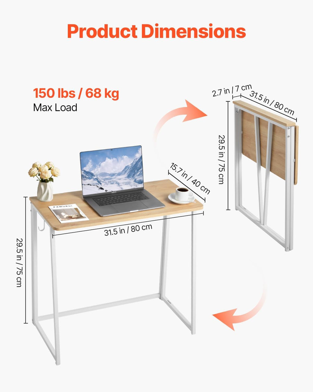 Foldable Computer Desk With Storage Hooks