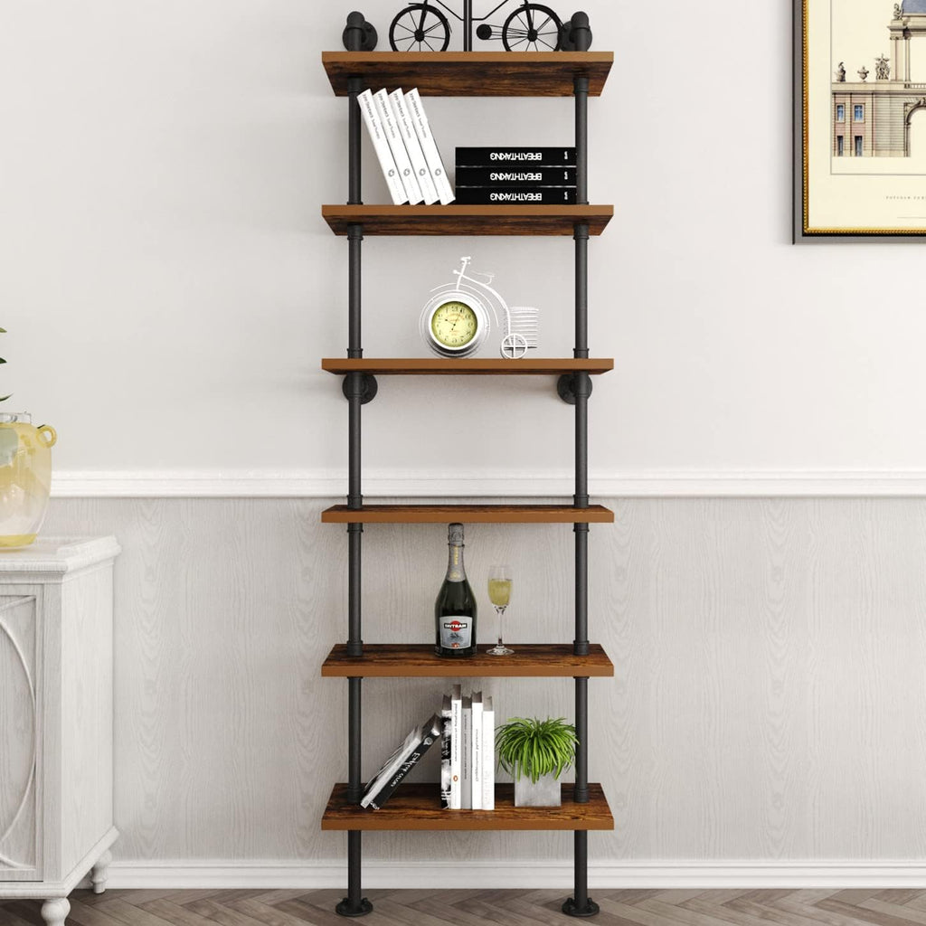 6‑Tier Wall‑Mount Industrial Wood Ladder Shelf