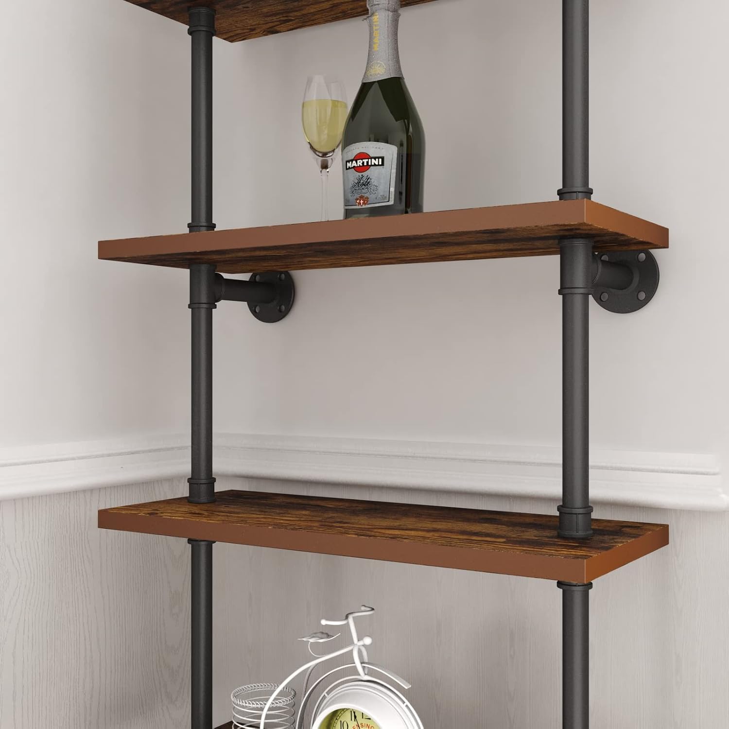 6‑Tier Wall‑Mount Industrial Wood Ladder Shelf
