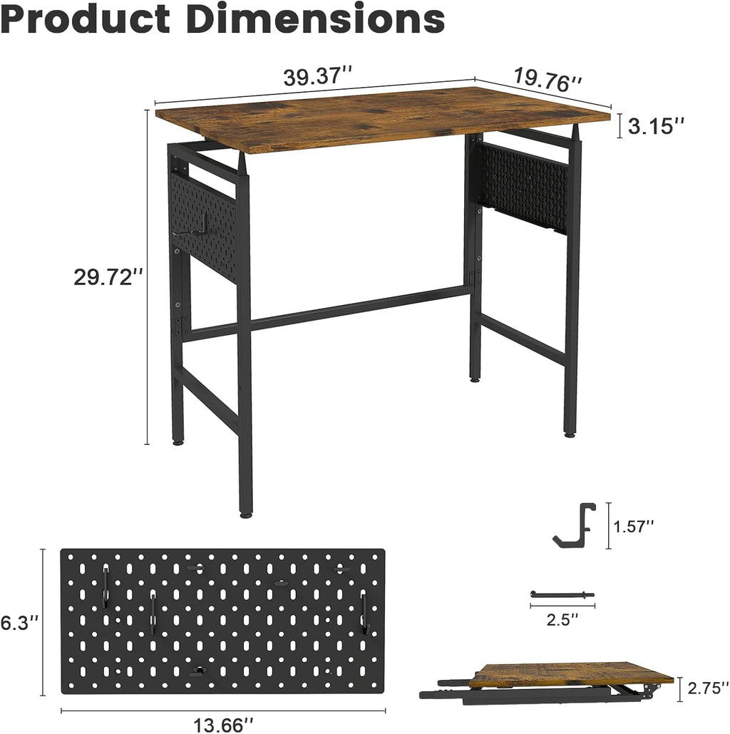 Foldable Computer Desk With Removable Pegboard