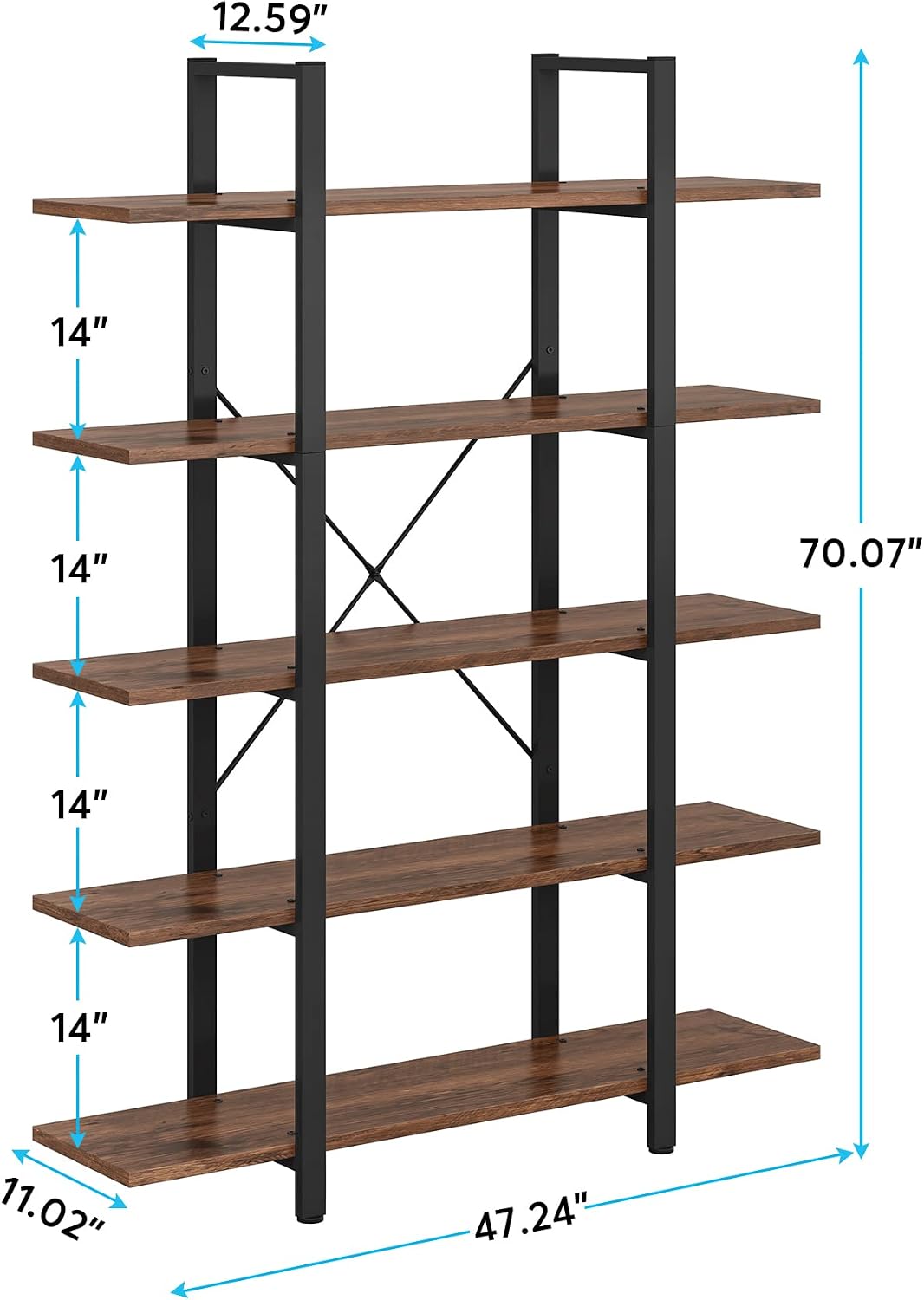 Vintage Industrial 5‑Tier Open Bookshelf