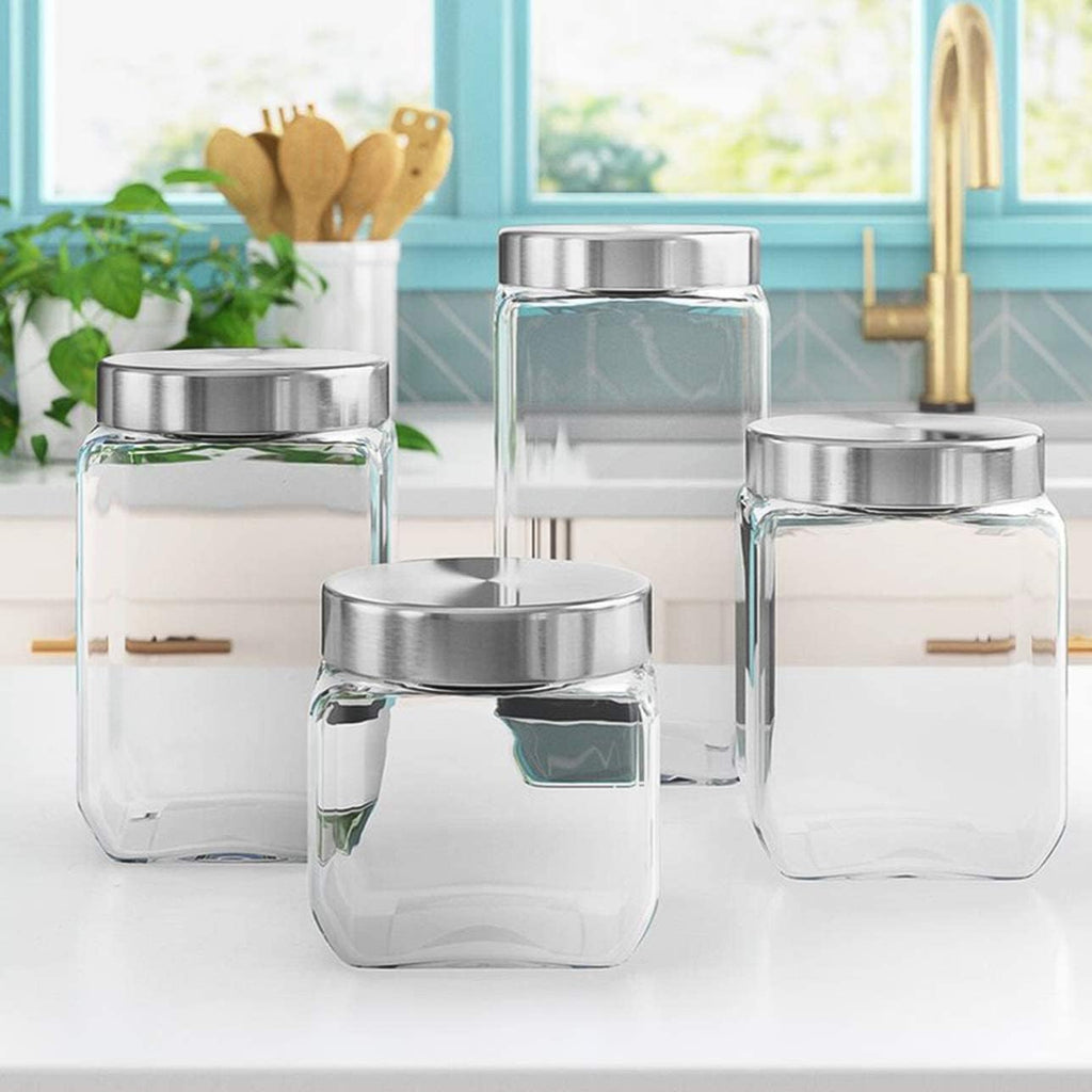 Square Airtight Glass Kitchen Storage Canisters