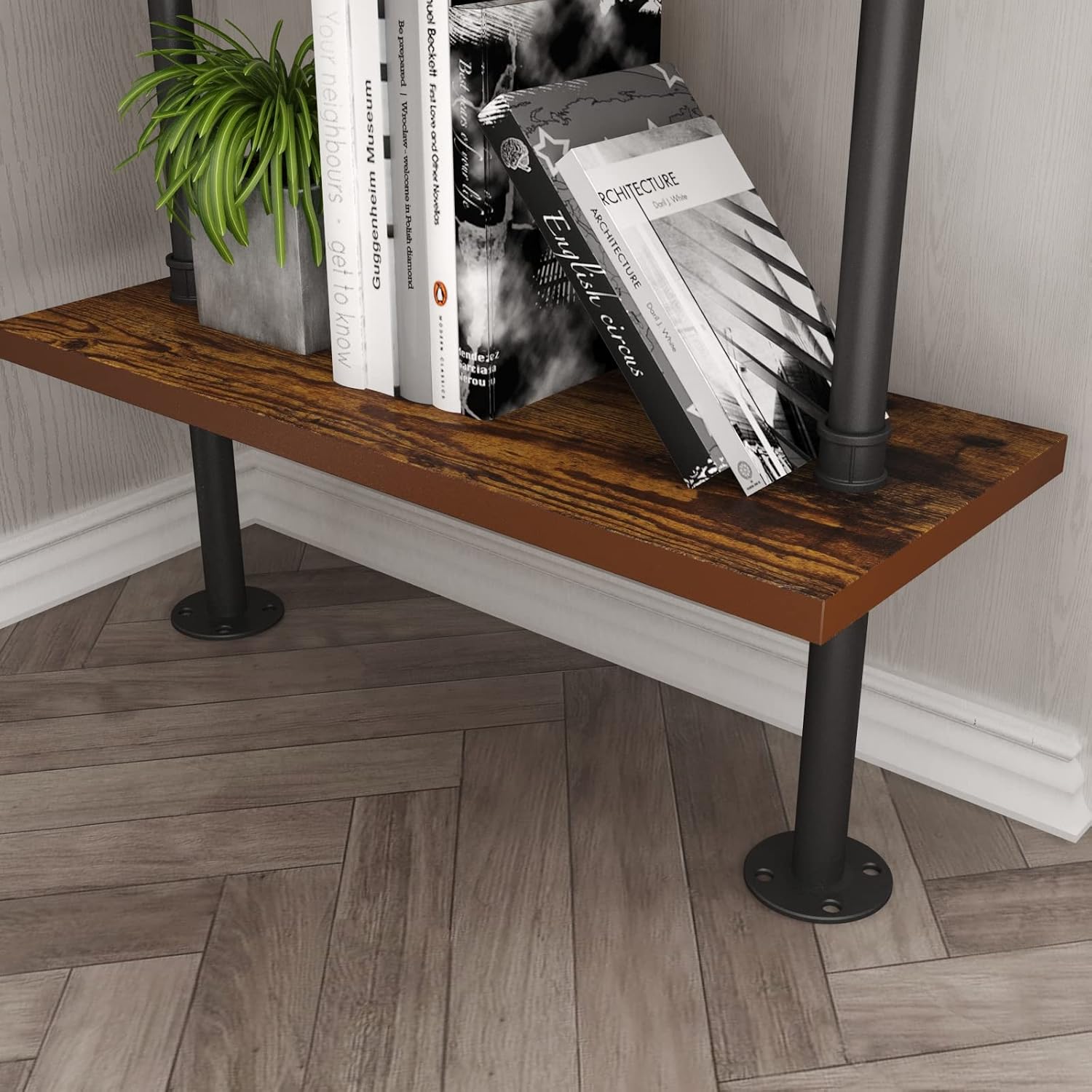6‑Tier Wall‑Mount Industrial Wood Ladder Shelf