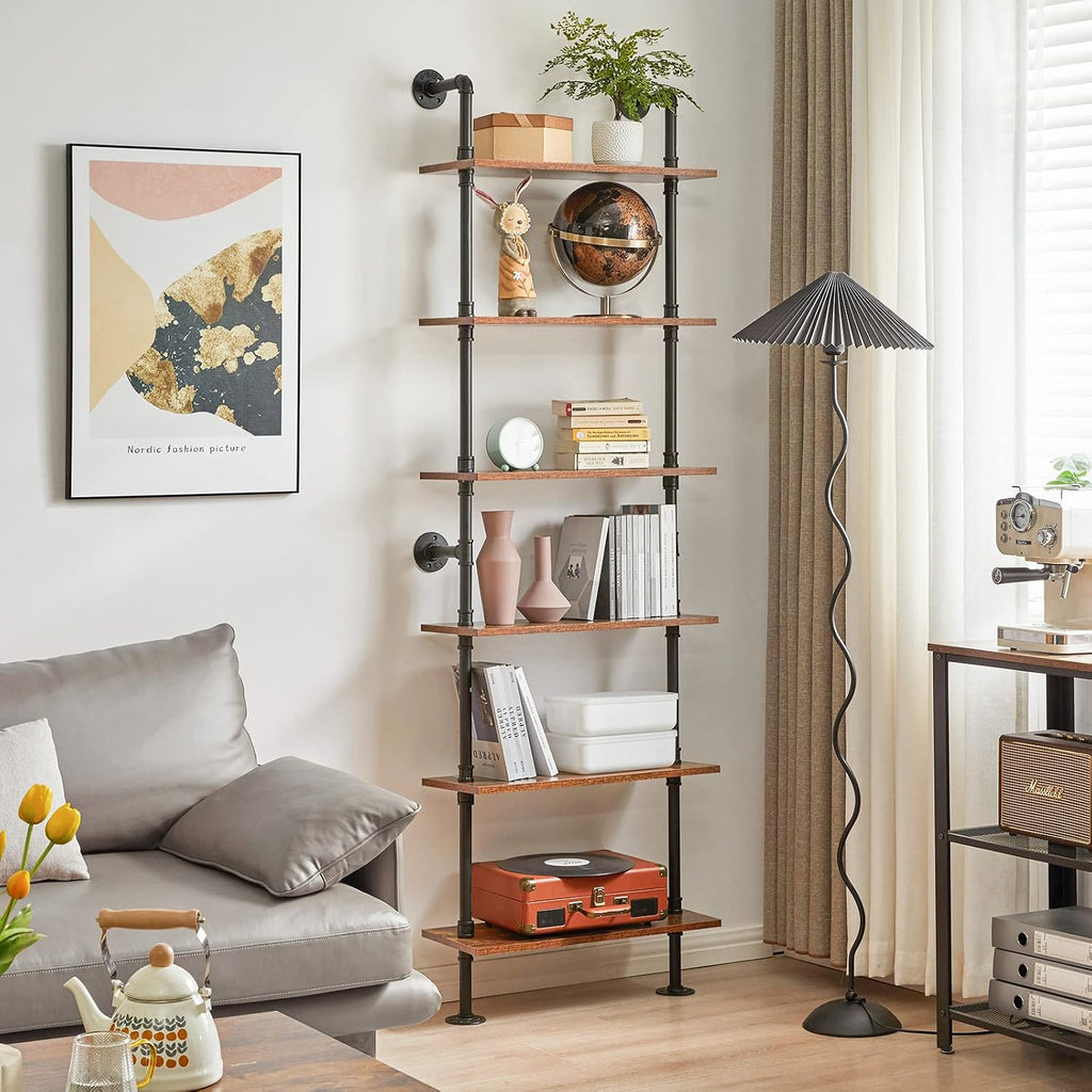 6‑Tier Wall‑Mount Industrial Ladder Bookshelf
