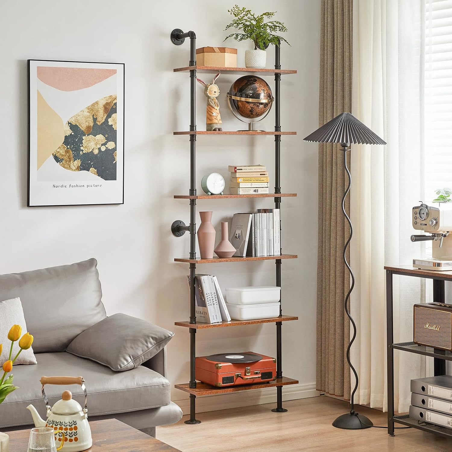 6‑Tier Wall‑Mount Industrial Ladder Bookshelf