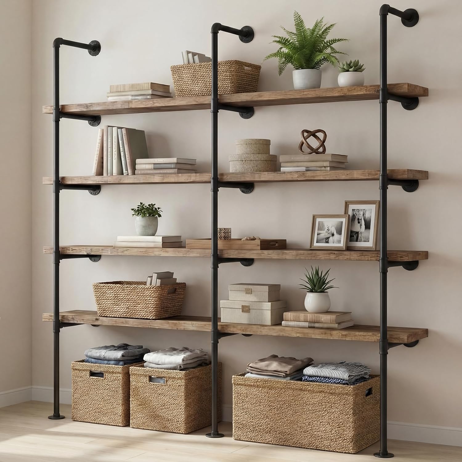 Wall‑Mount Industrial Pipe Hanging Shelves