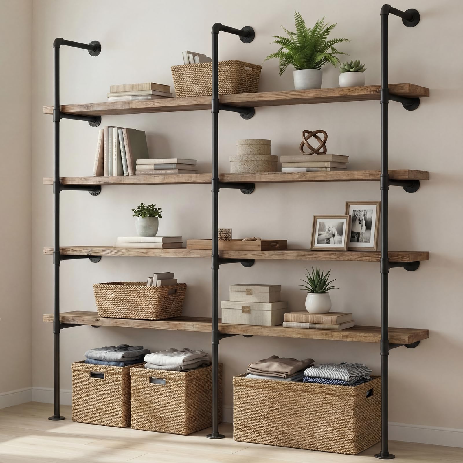 Wall‑Mount Industrial Pipe Hanging Shelves