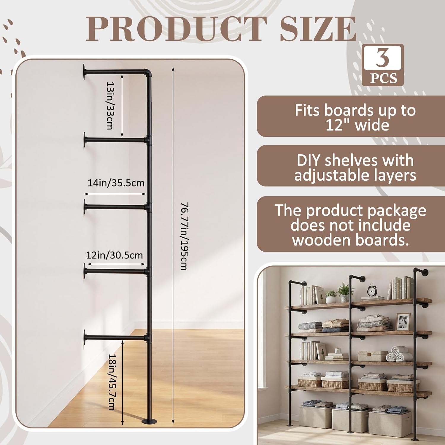 Wall‑Mount Industrial Pipe Hanging Shelves