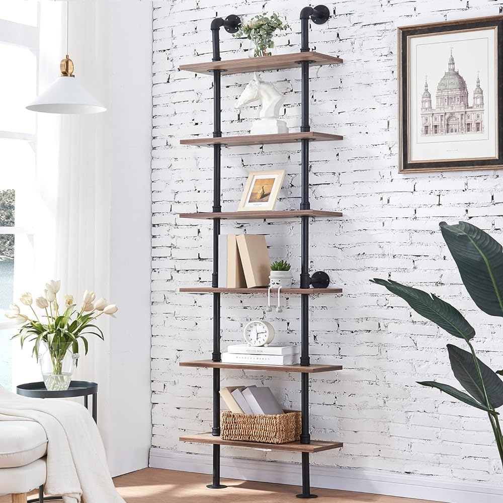 6‑Tier Industrial Pipe Storage Bookshelf