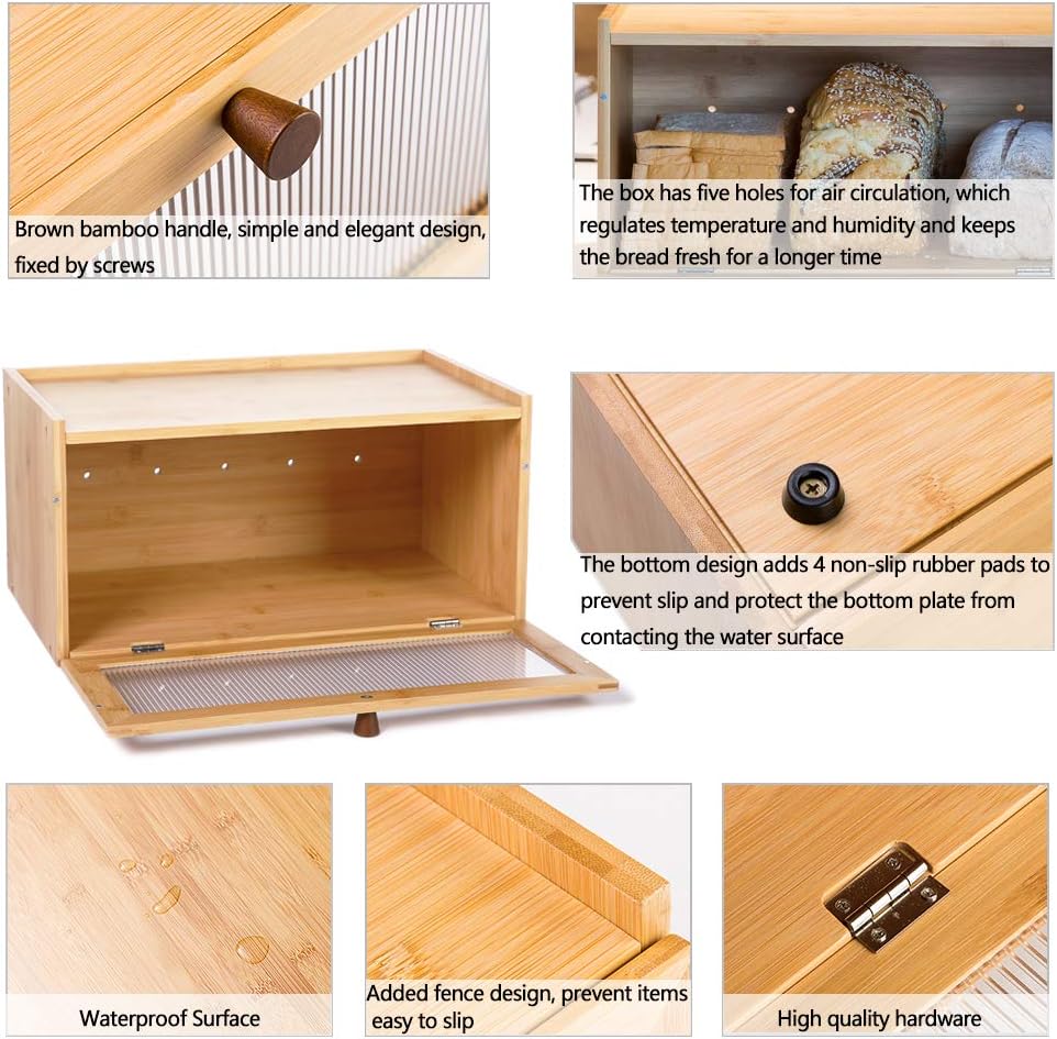 Bamboo Kitchen Bread Box With Display Window