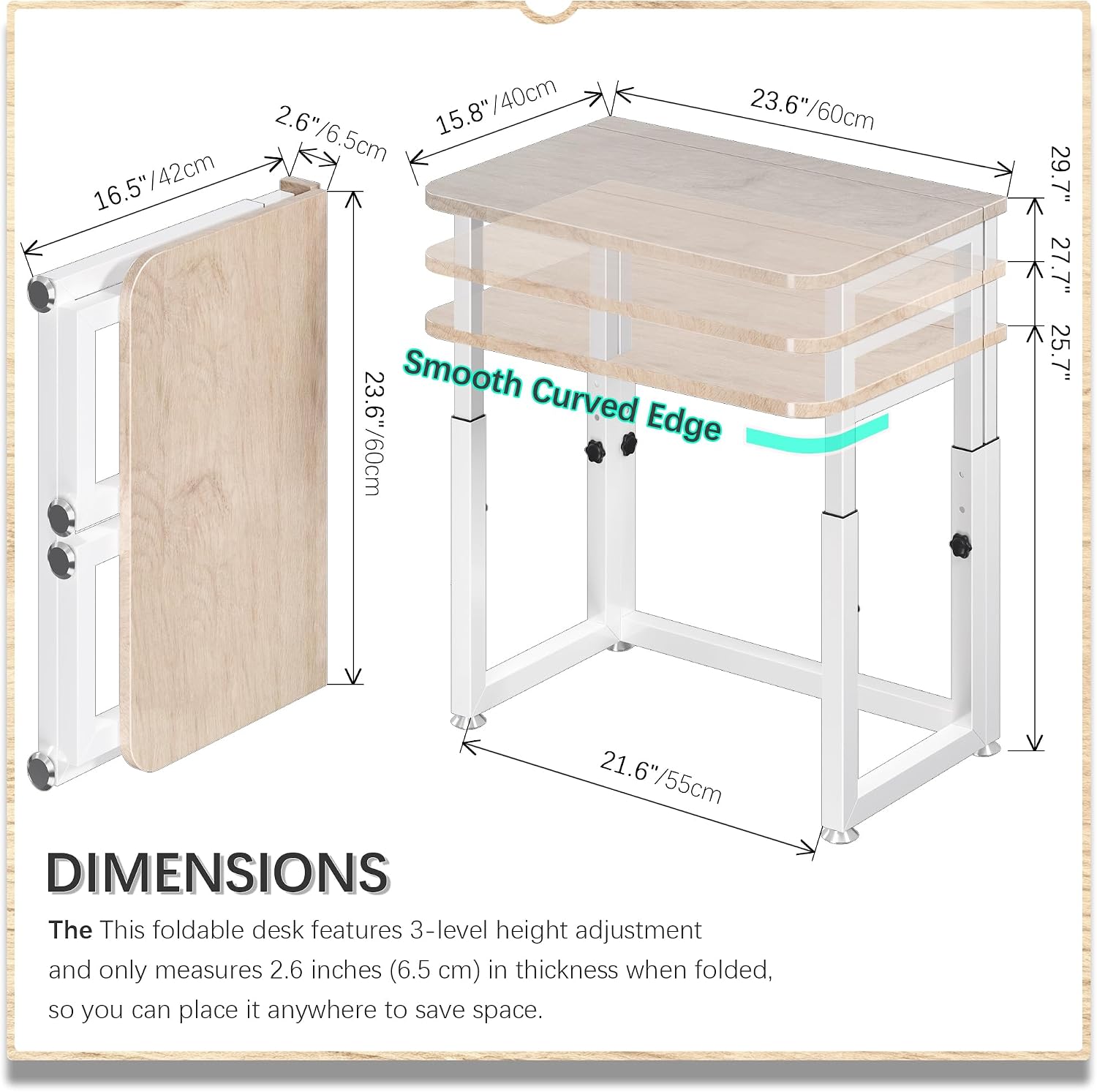 Height‑Adjustable Rolling Foldable Desk