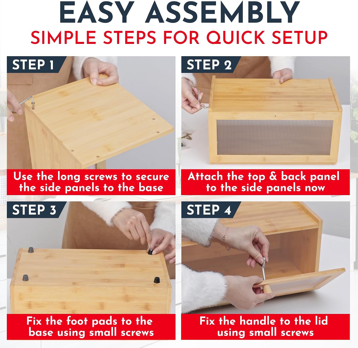 Bamboo Kitchen Bread Box With Acrylic Window