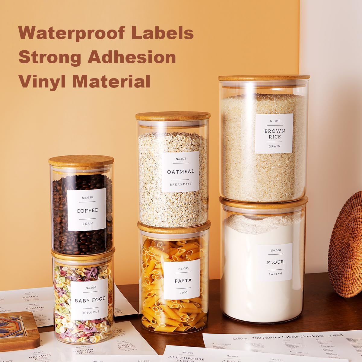 Airtight Glass Pantry Storage Jars With Labels