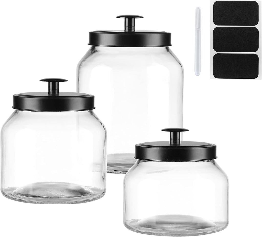 Black‑Lid Clear Glass Food Storage Canister Set
