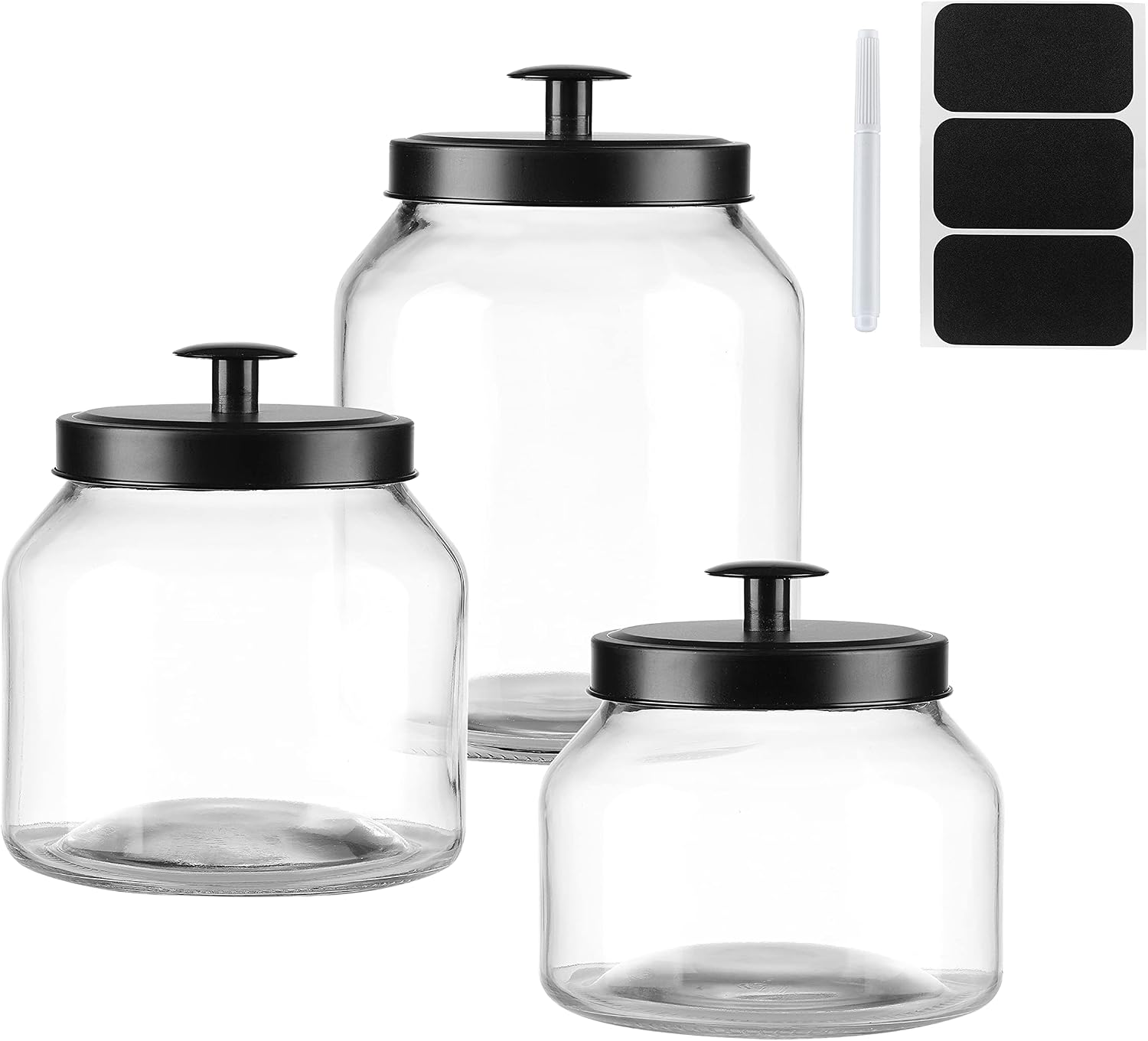 Black‑Lid Clear Glass Food Storage Canister Set