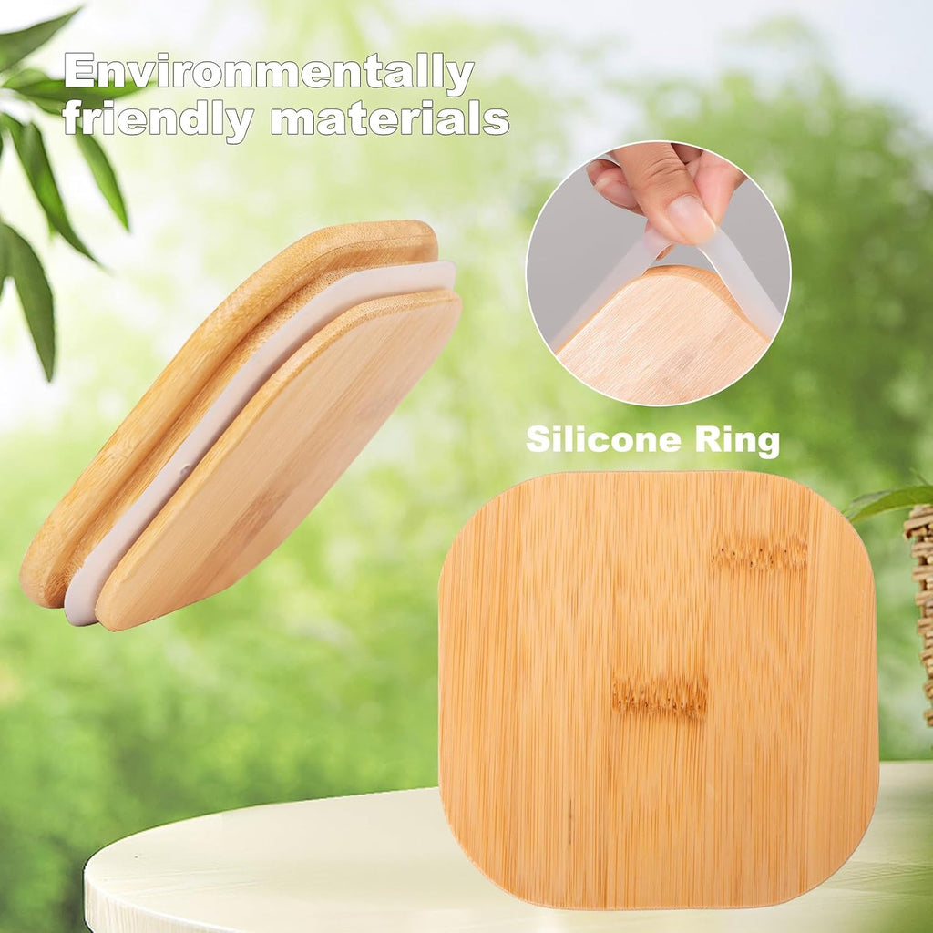 Square Bamboo‑Lid Glass Storage Jar Set