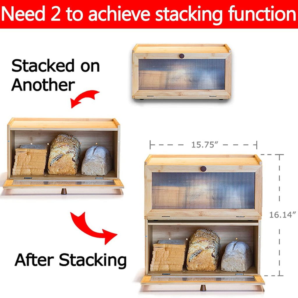 Bamboo Kitchen Bread Box With Display Window