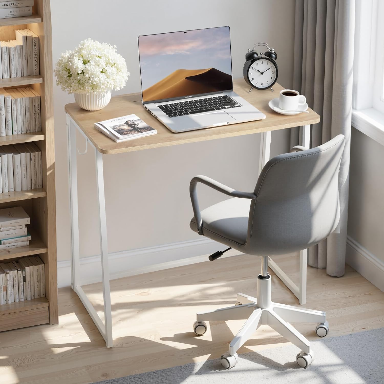 Foldable Computer Desk With Storage Hooks
