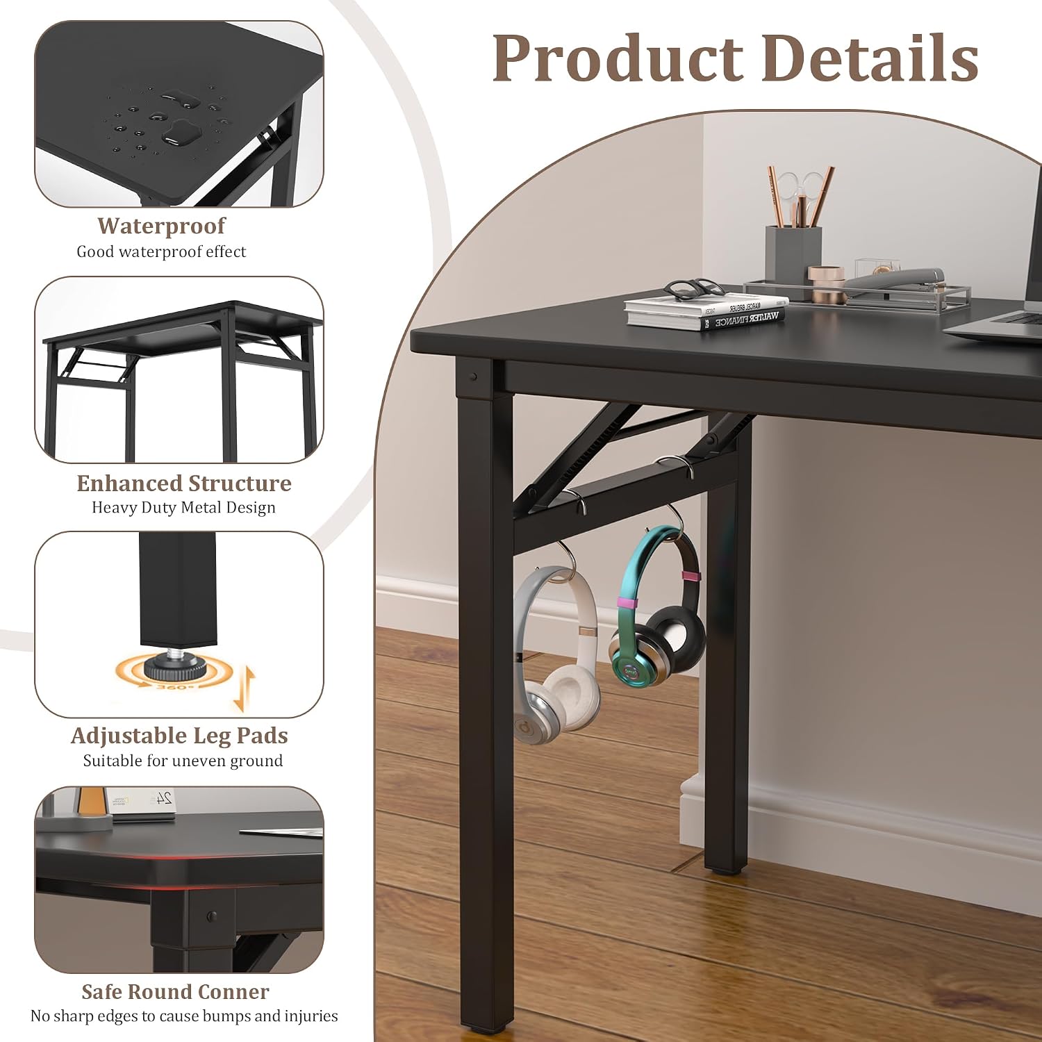 Foldable Computer Desk With Storage Shelf