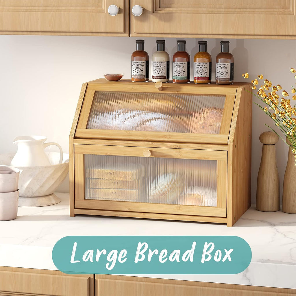 Double‑Layer Bamboo Kitchen Bread Storage Box
