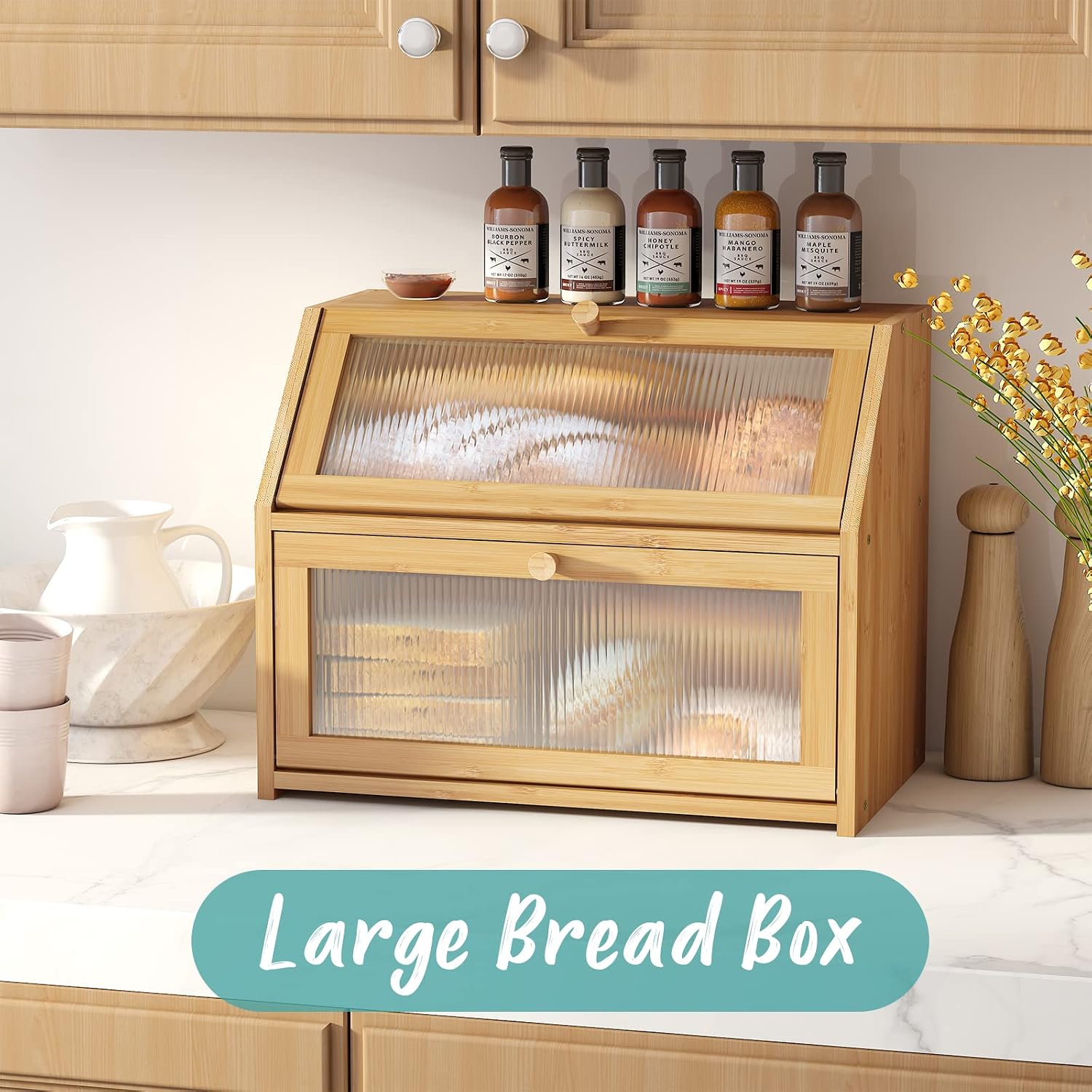 Double‑Layer Bamboo Kitchen Bread Storage Box