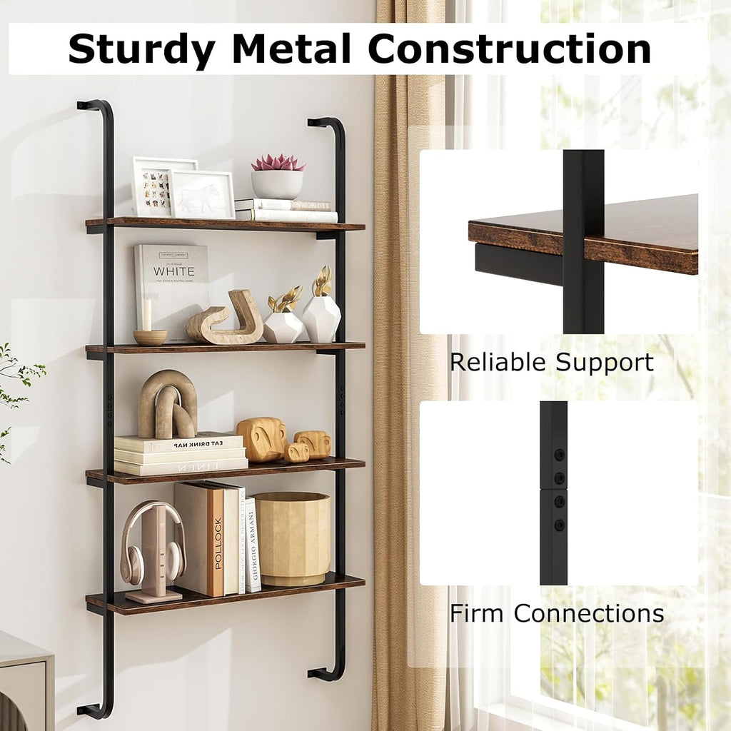 2‑Pack Industrial Wall‑Mounted Wood Shelves