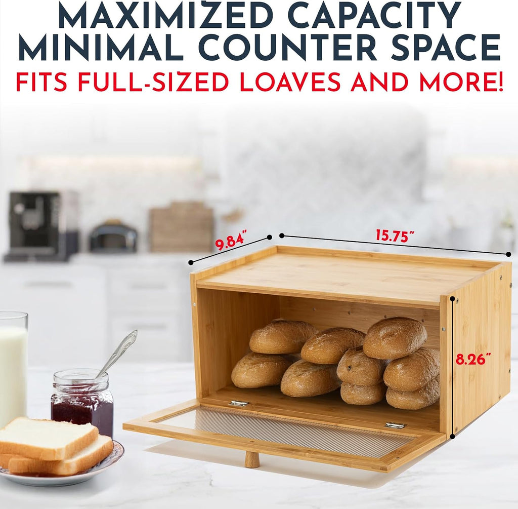 Bamboo Kitchen Bread Box With Acrylic Window
