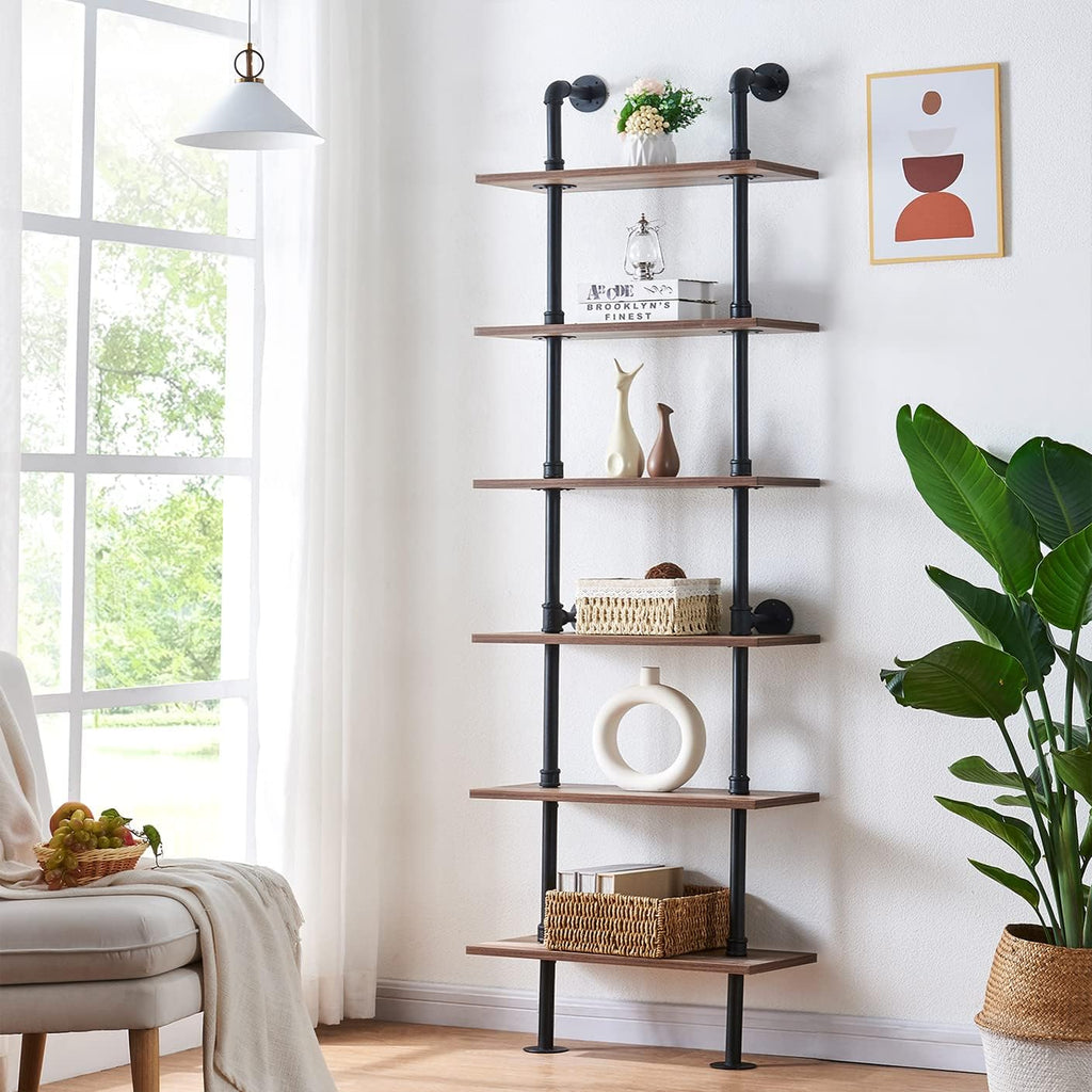 6‑Tier Industrial Pipe Storage Bookshelf