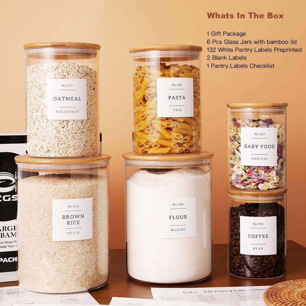 Airtight Glass Pantry Storage Jars With Labels