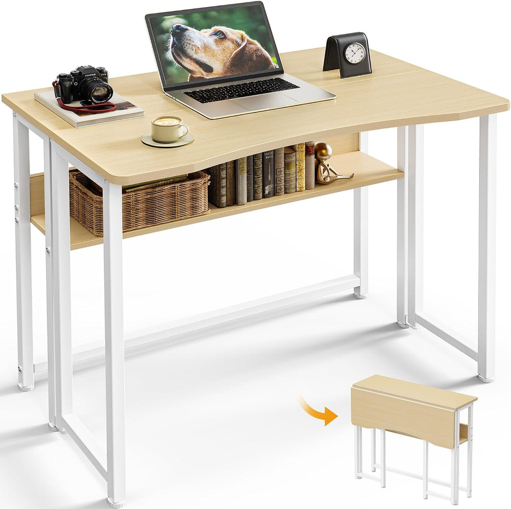 Foldable Computer Desk With Storage Shelf