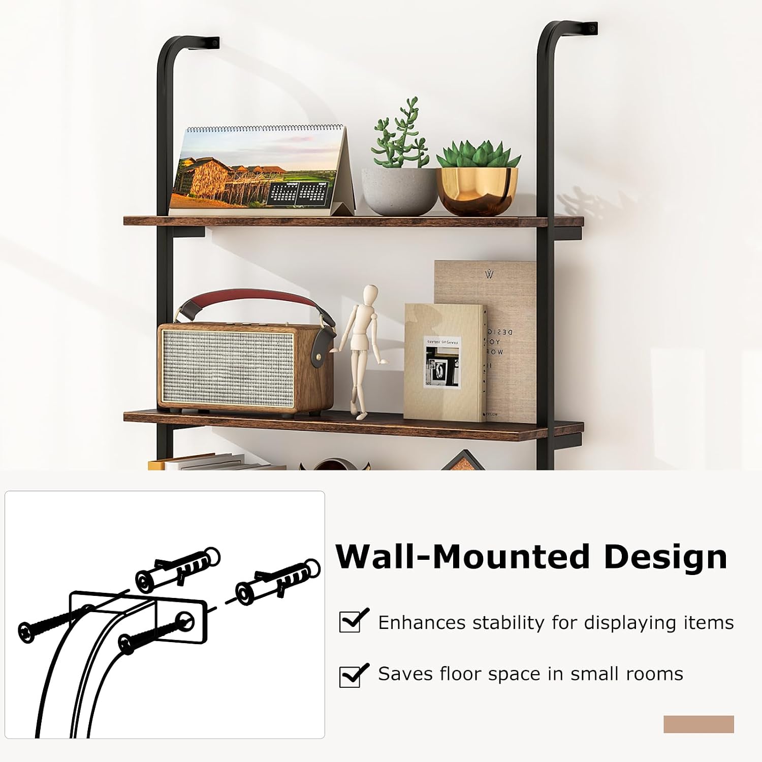 2‑Pack Industrial Wall‑Mounted Wood Shelves