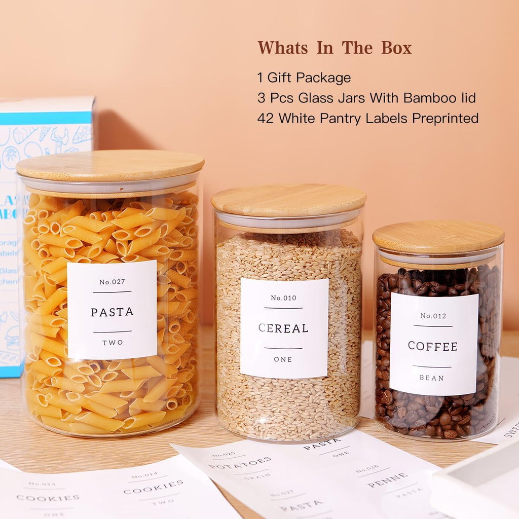 Bamboo‑Lid Glass Pantry Storage Jar Set