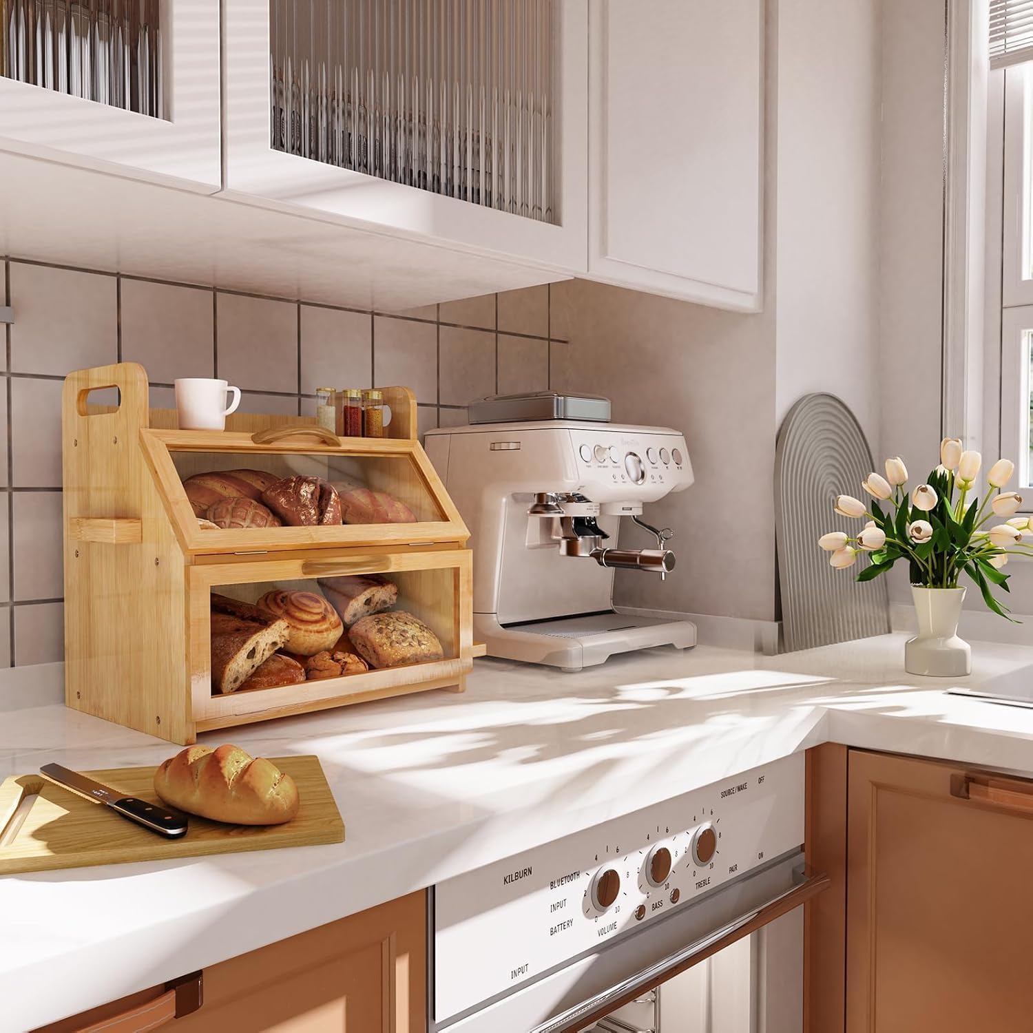 Double‑Layer Bamboo Kitchen Bread Storage Box