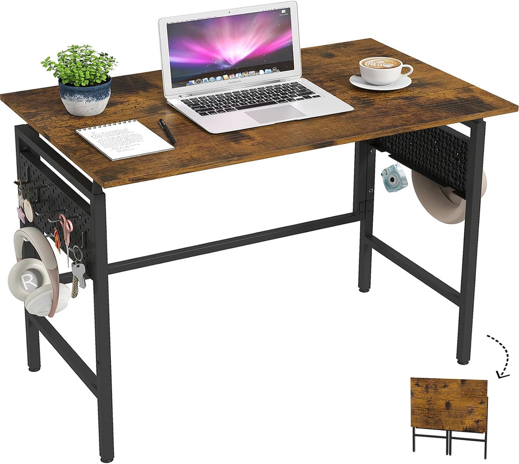 Foldable Computer Desk With Removable Pegboard