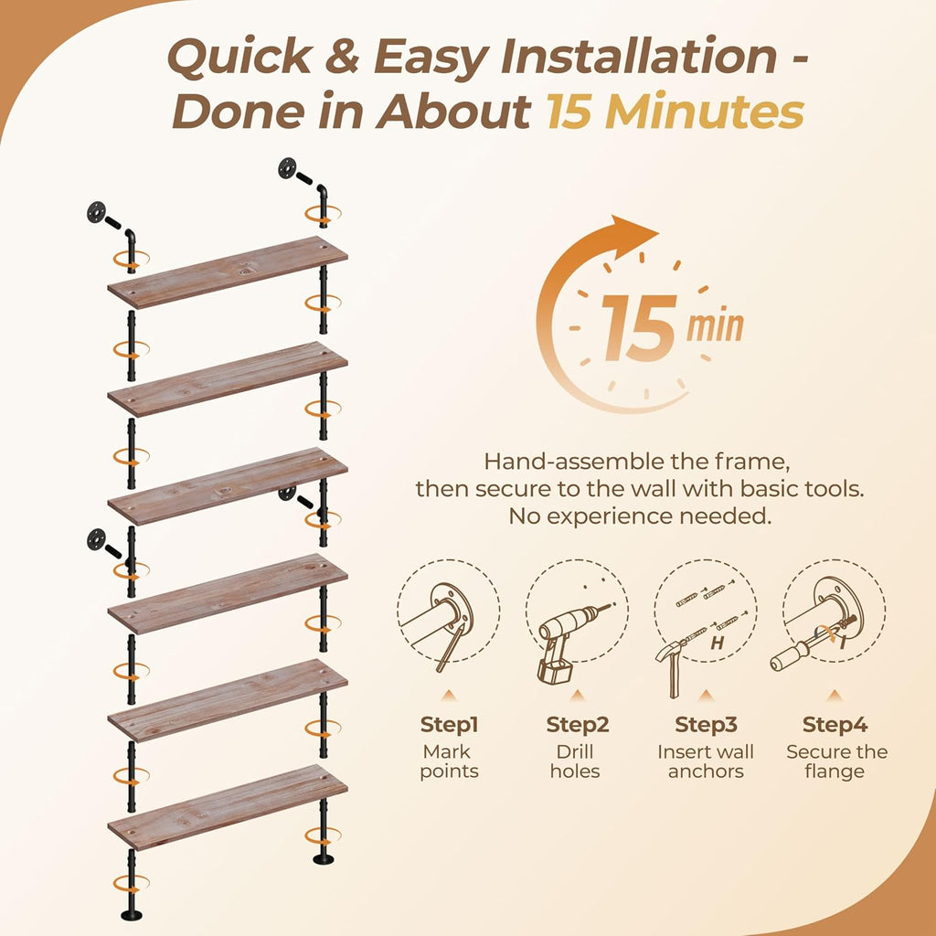 Wall‑Mount Industrial Pipe Storage Bookshelf
