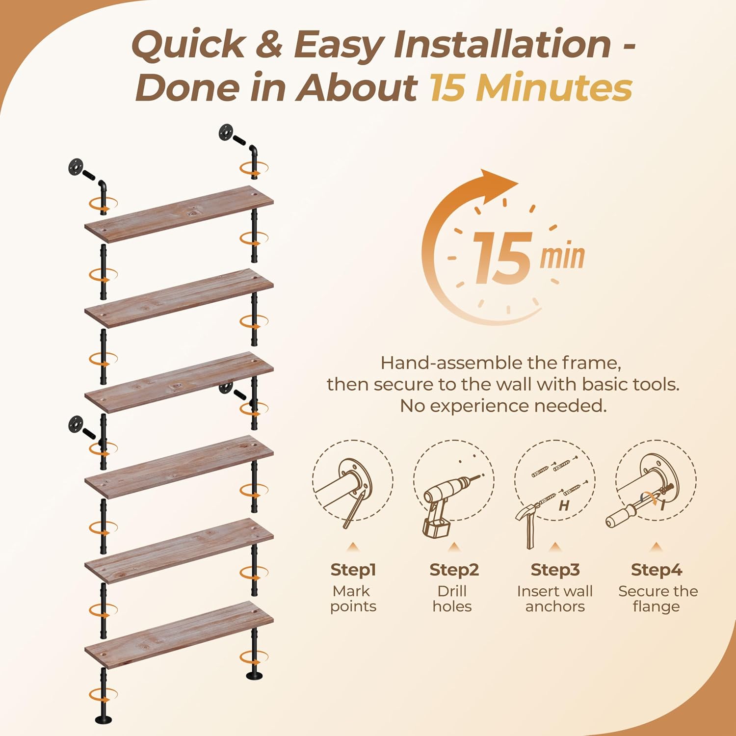 Wall‑Mount Industrial Pipe Storage Bookshelf