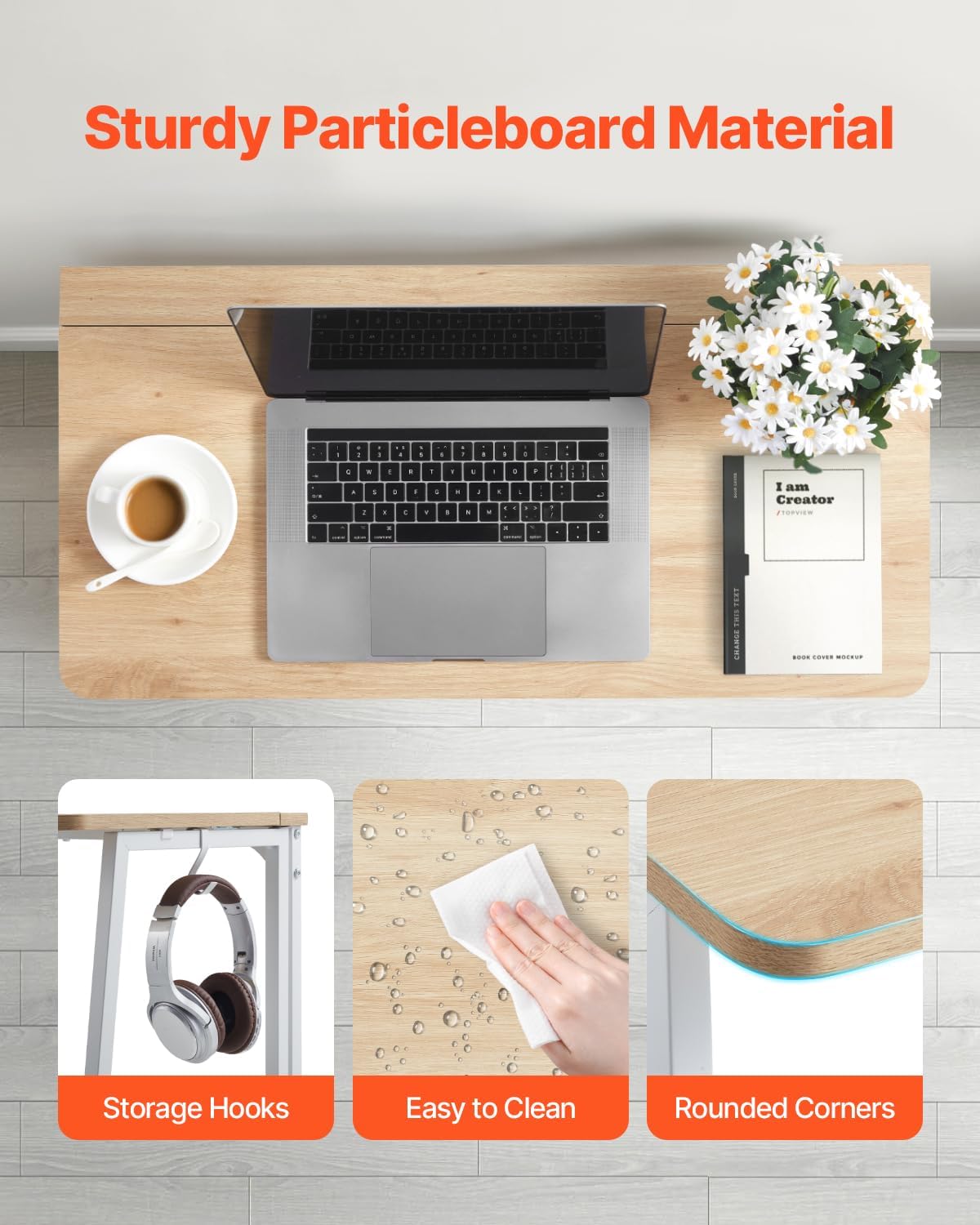 Foldable Computer Desk With Storage Hooks