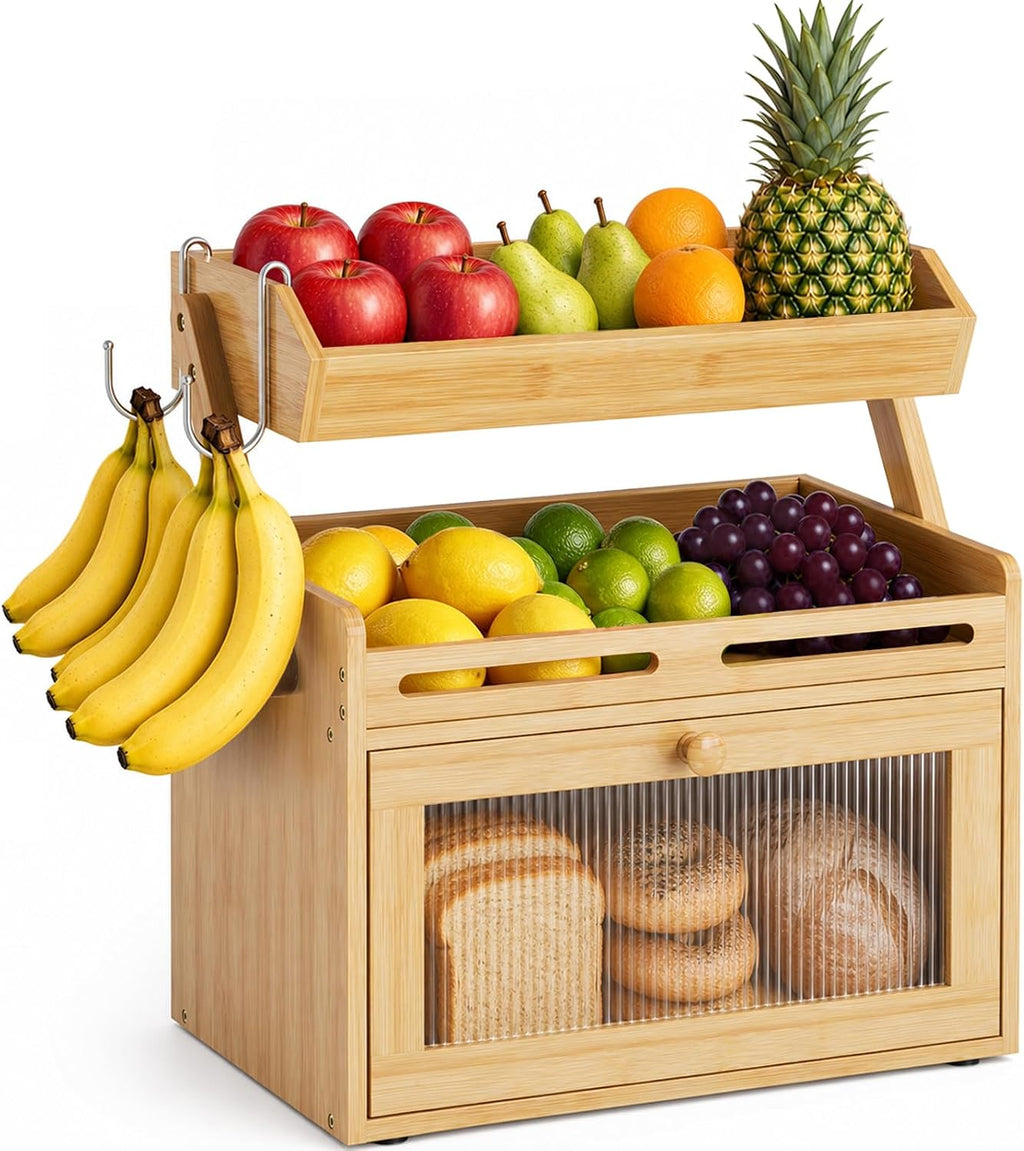 Bamboo Bread Box With Fruit Storage Basket