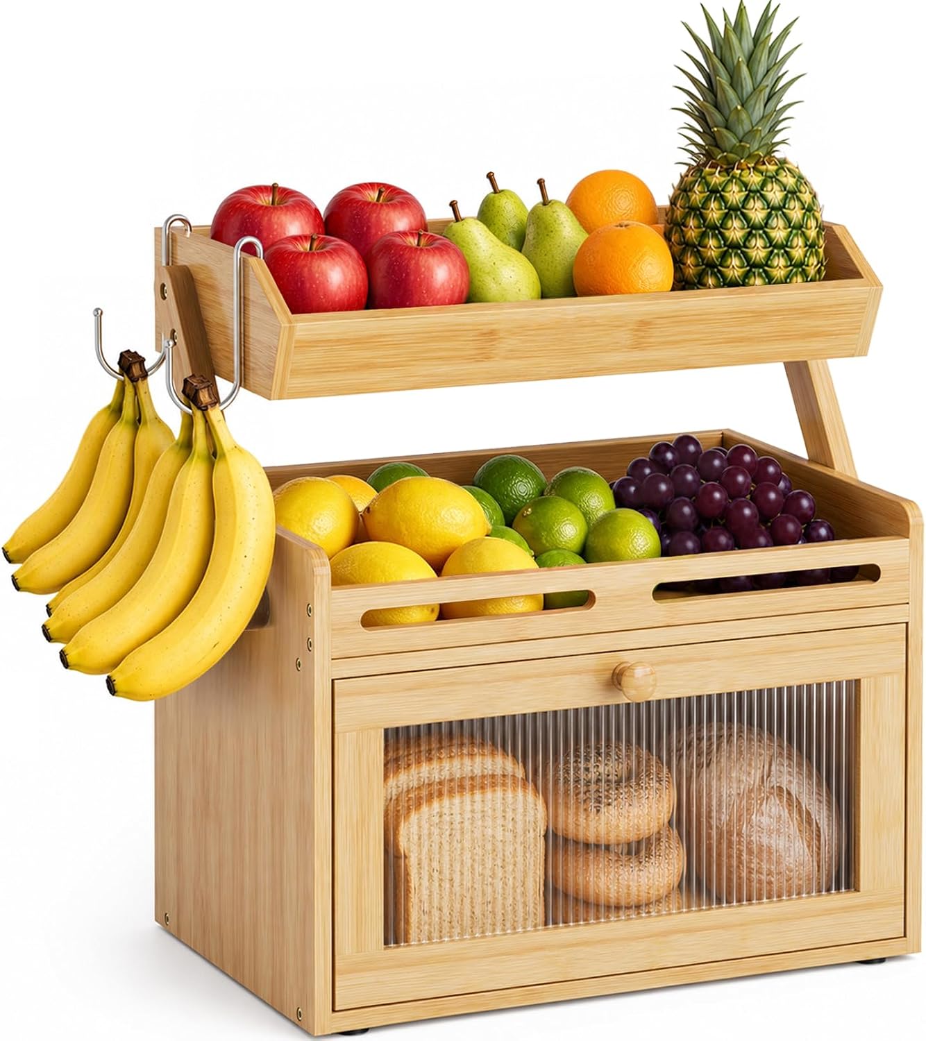 Bamboo Bread Box With Fruit Storage Basket