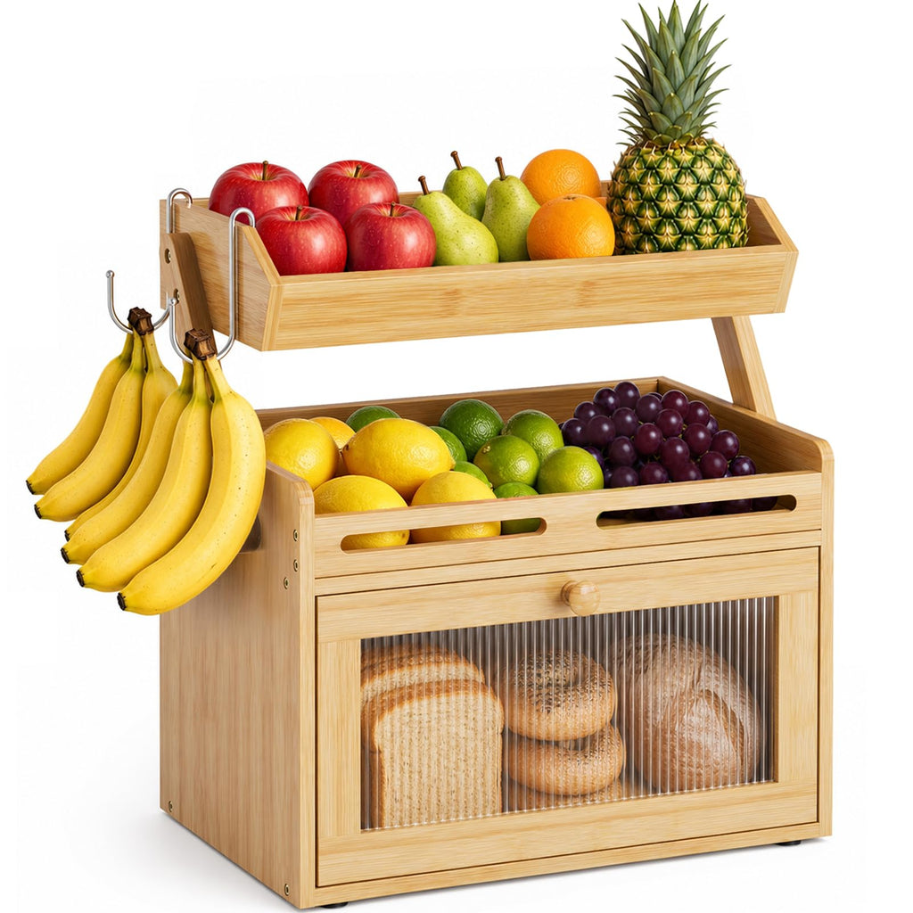 Bamboo Bread Box With Fruit Storage Basket