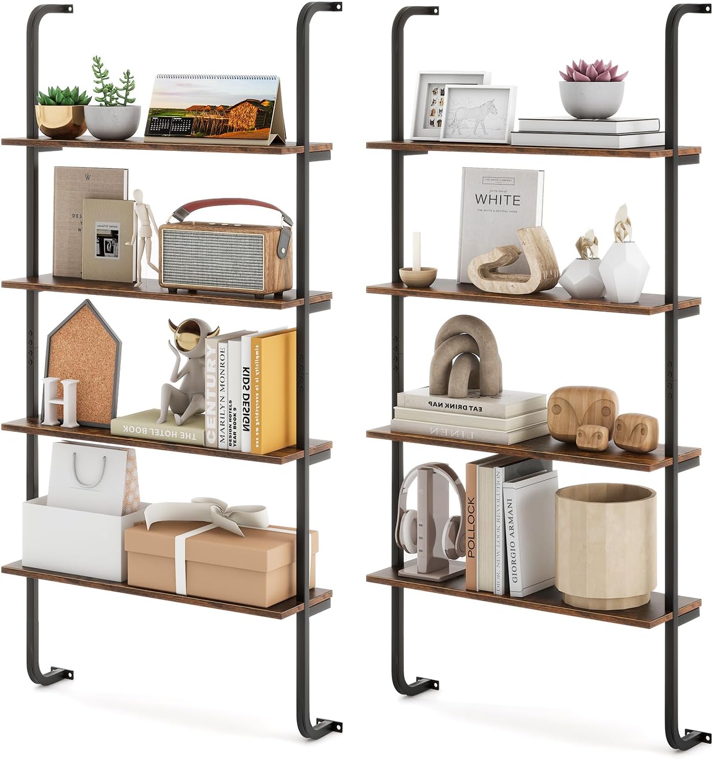 2‑Pack Industrial Wall‑Mounted Wood Shelves
