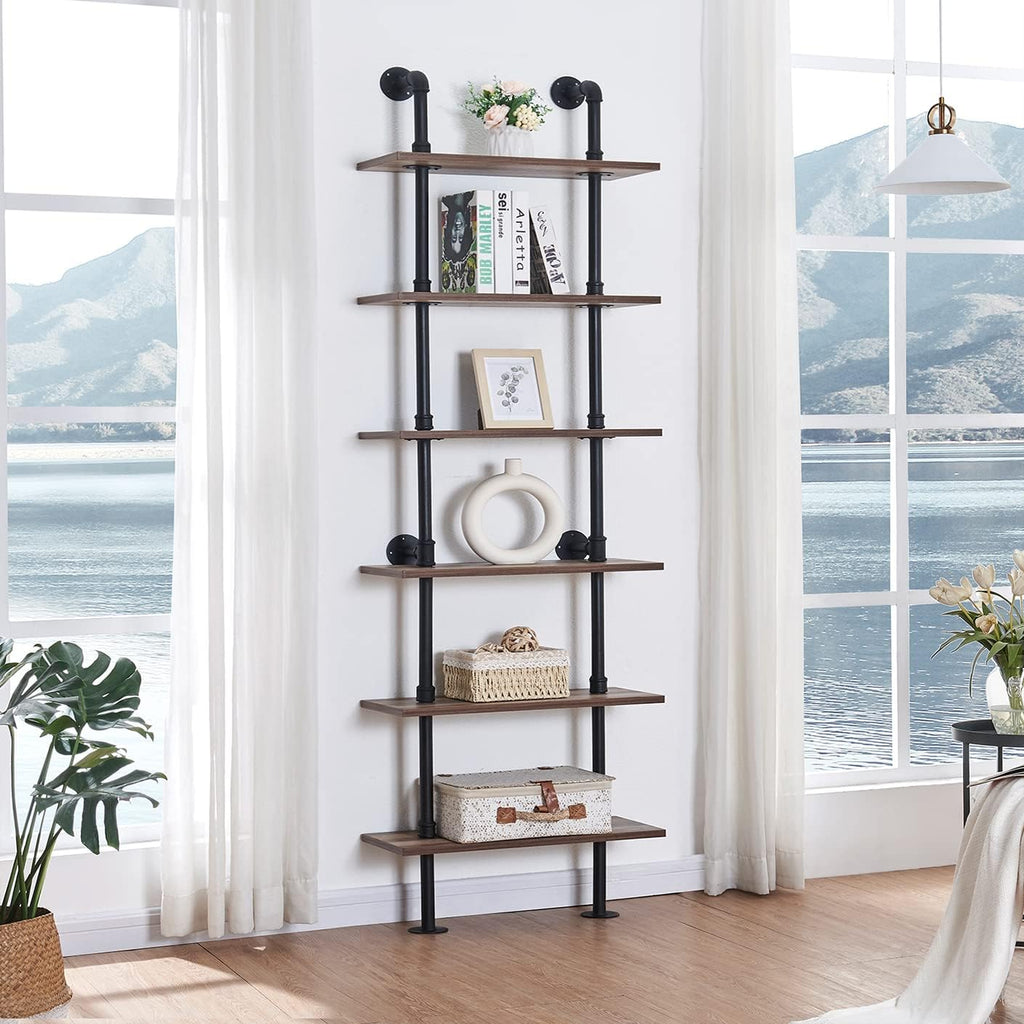 6‑Tier Industrial Pipe Storage Bookshelf